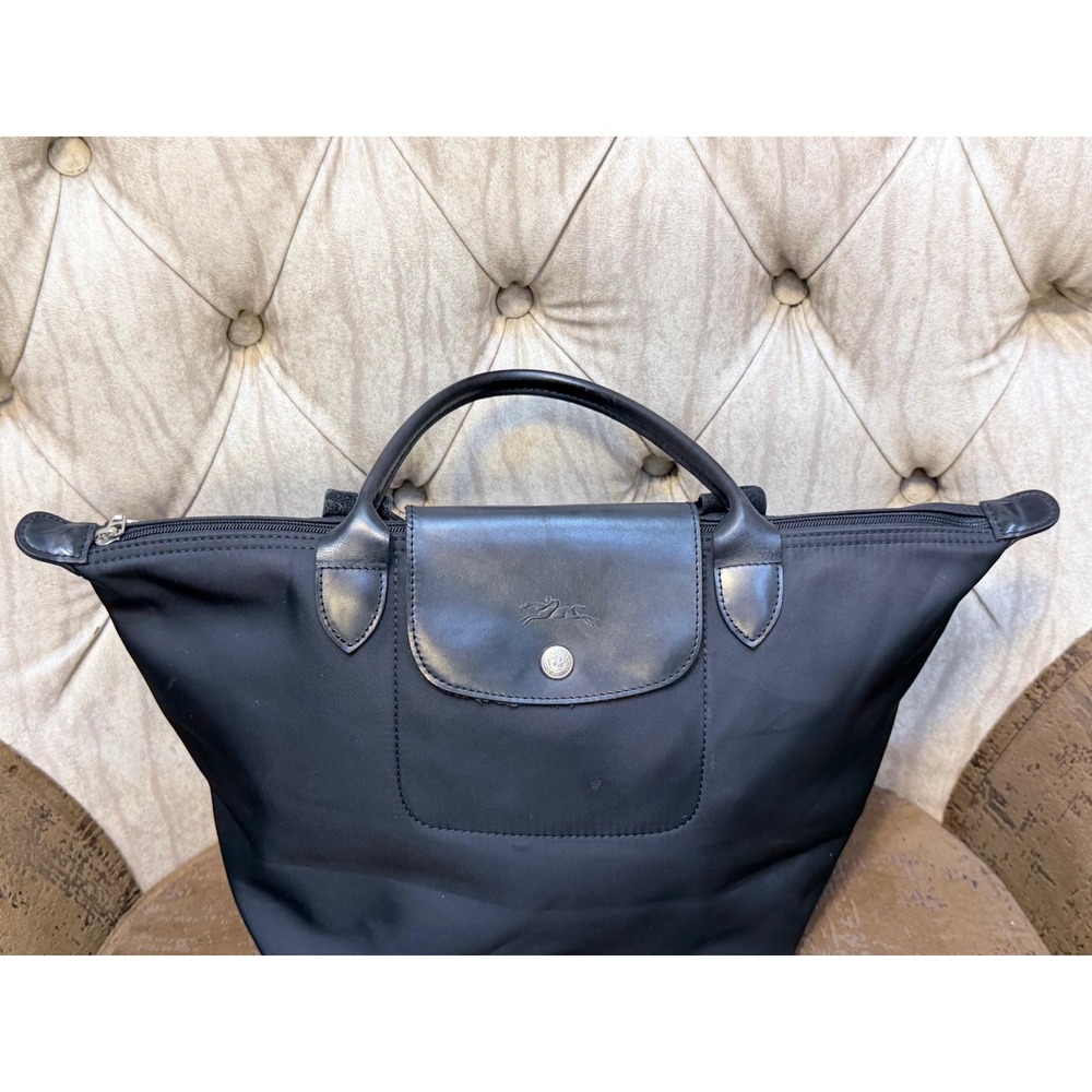 Longchamp Le Pliage Black Nylon Tote Bag Small Short Handle Handbag 1602002001